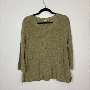 Eileen Fisher Speckled Organic Cotton Knit Mini Flare Sleeve V Neck Sweater M
